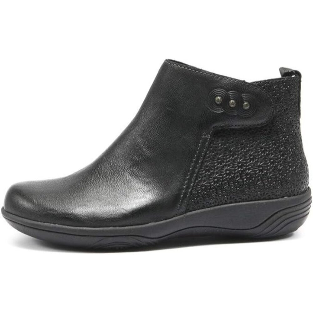 Halsa Footwear Black Leather Ankle Boots Textured Detail Cushioned Insoles Sz 8